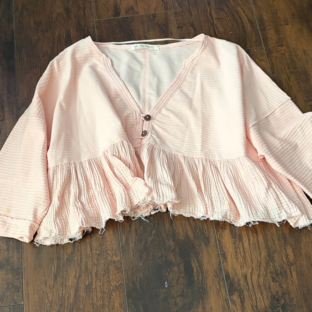 Free People Light Pink Ruffled Blouse